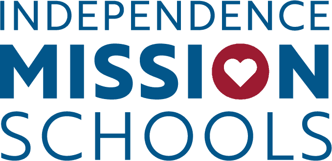 Logo for Independence Mission Schools with text and a heart symbol inside a circle.