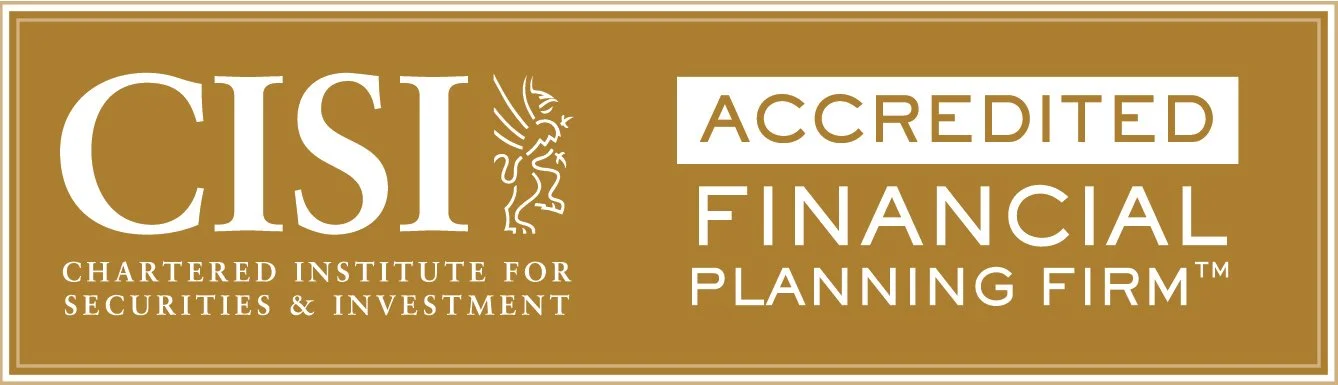 CISI logo with a lion and text stating 'Chartered Institute for Securities & Investment' and 'Accredited Financial Planning Firm' on a brown background.