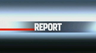 Screenshot eines Fernsehbildschirms mit der Aufschrift 'REPORT' auf einem Nachrichtenkanal.