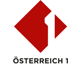 Logo mit roten geometrischen Formen und dem Text "Österreich 1" darunter