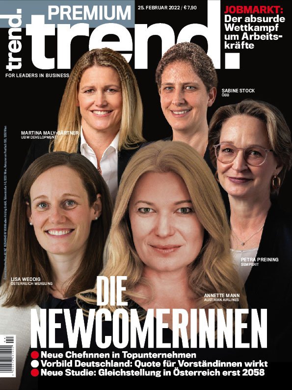 U5: Titel der Magazin-Cover, fünf Frauen in professionellen Outfits, Themenspezifisch, inklusive Text und Überschriften in Deutsch