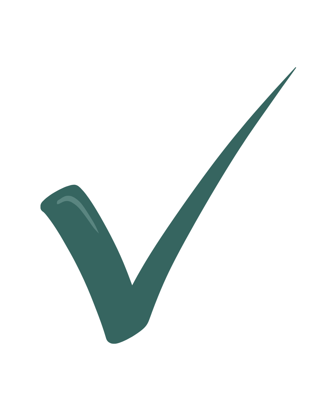 A large check mark symbol in dark green color.