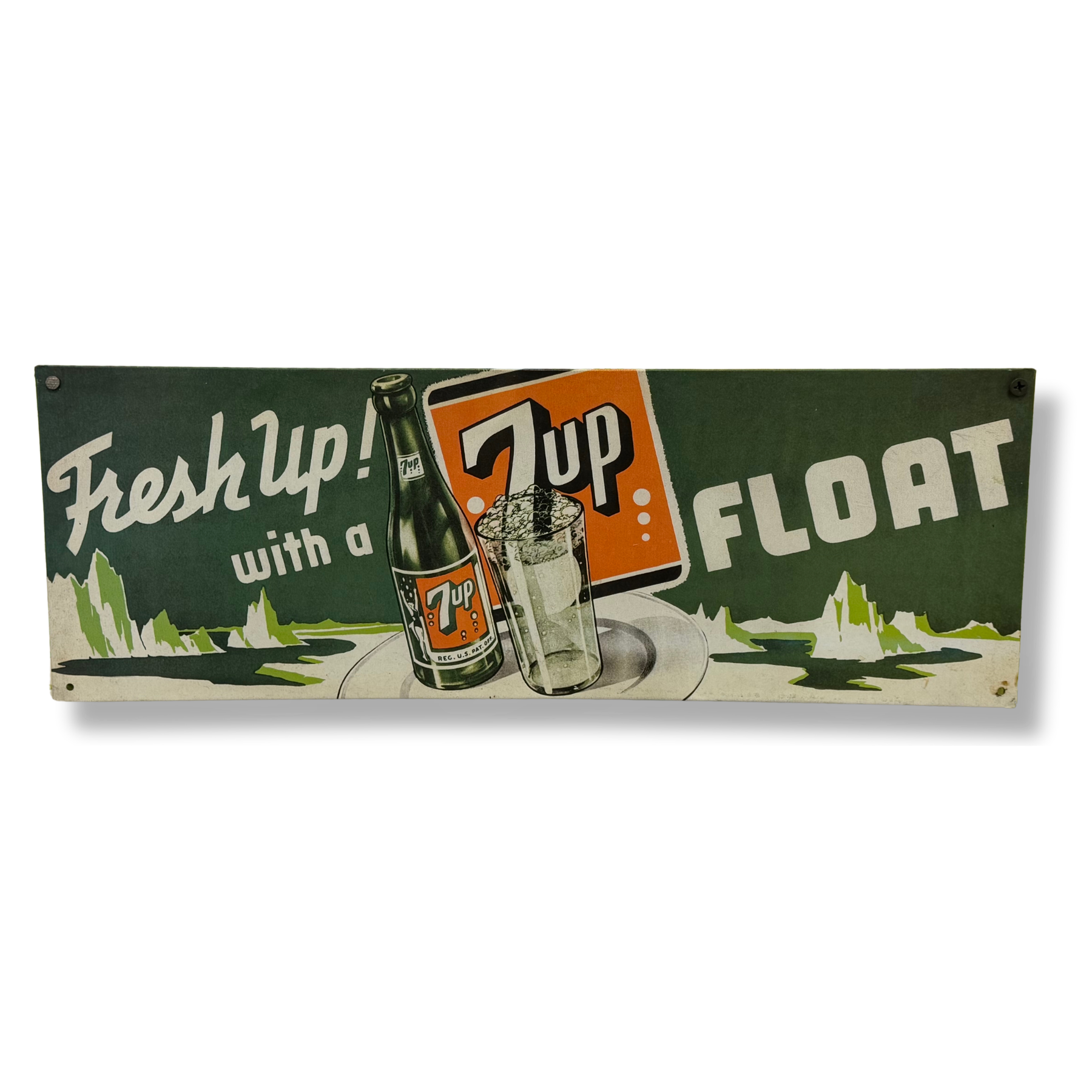 Vintage advertisement poster promoting 7UP soda at Sweet-T-Cafe in West Jefferson, NC.
