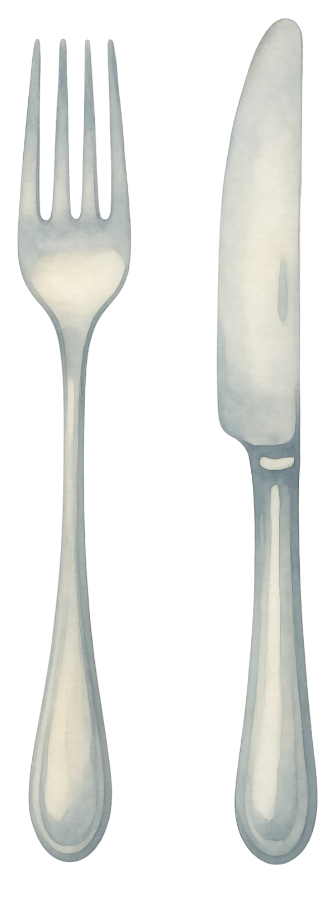 A white fork and knife set with handles, arranged vertically side by side.