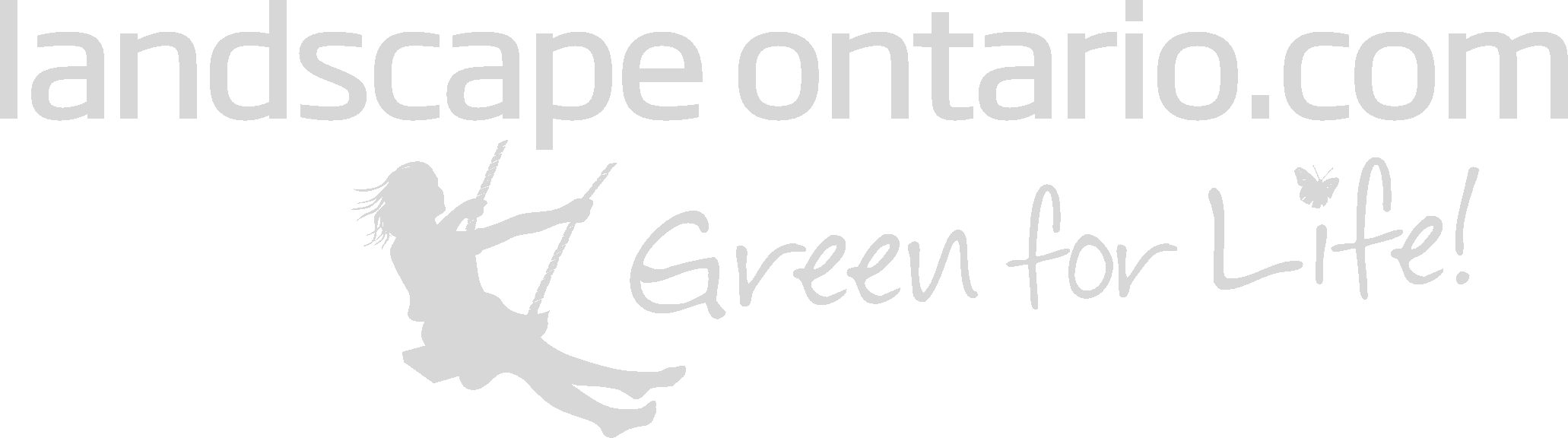 Logo for landscapeartao.com with a silhouette of a girl on a swing, the tagline "Green for Life!" and a butterfly.