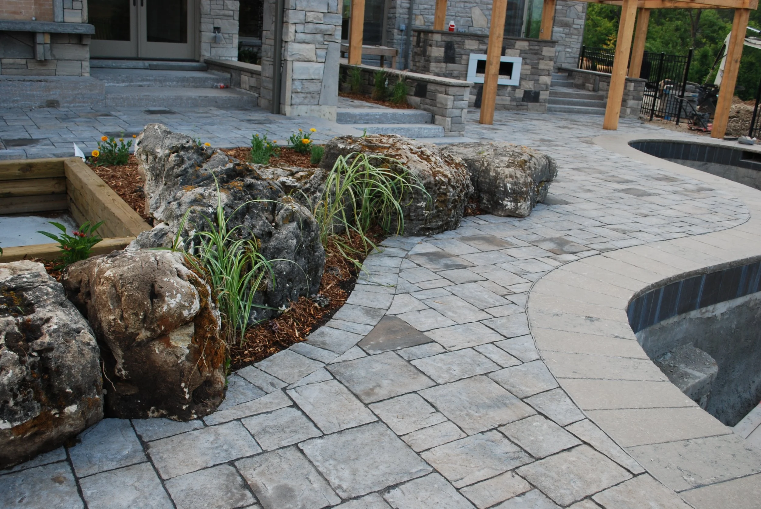Mossy limestone patio outcropping