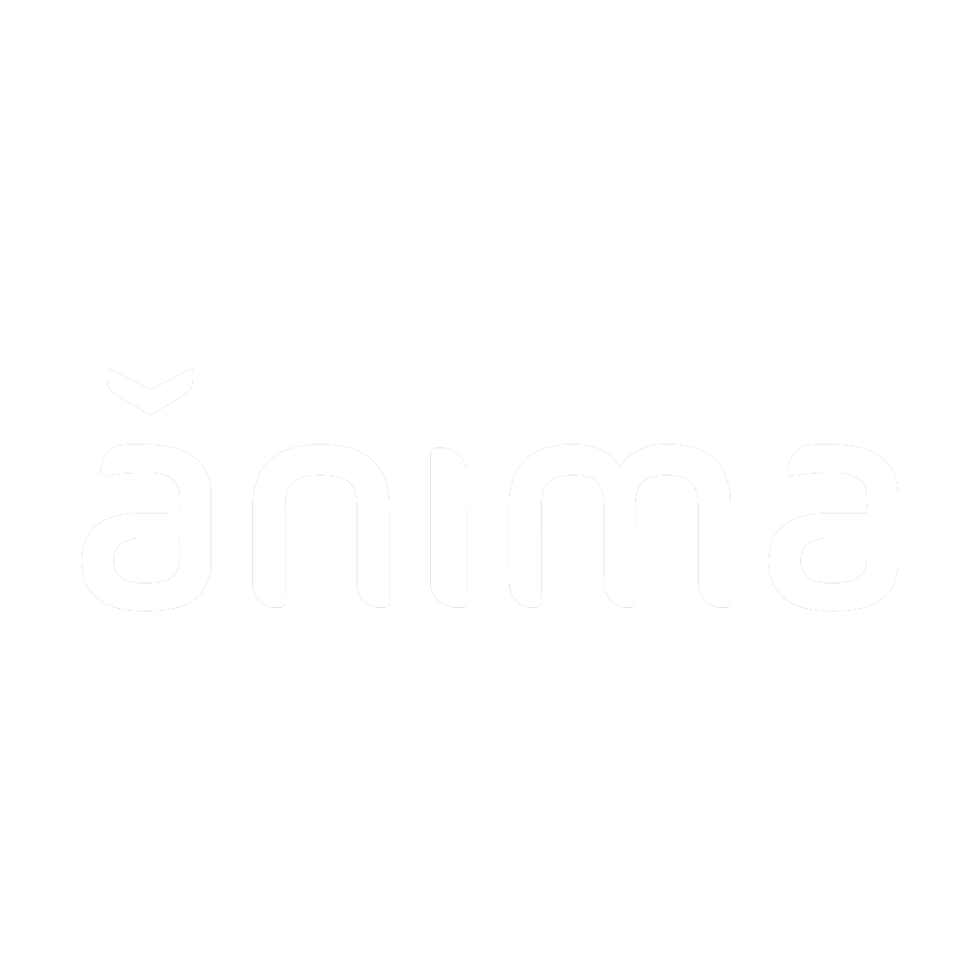 White logo with text 'anima' on a white background.