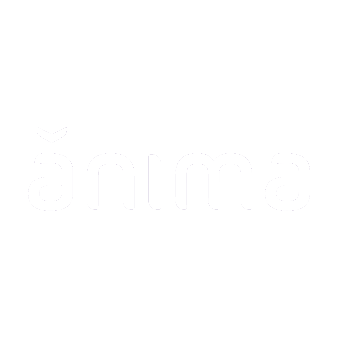 Word "anima" in lowercase letters with a stylized accent over the letter 'a' on a white background.
