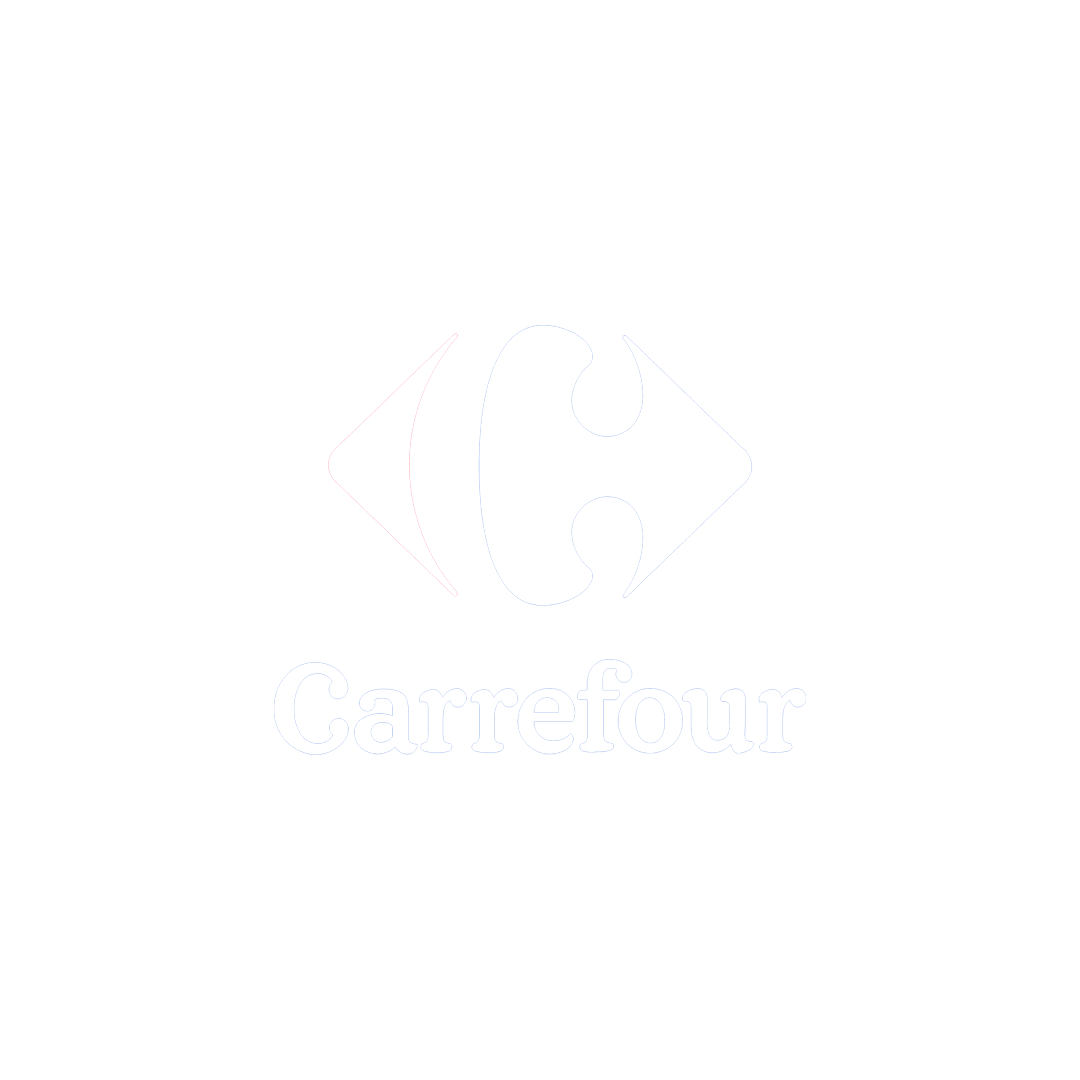 Carrefour logo with blue and red stylized arrows and text 'Carrefour'.