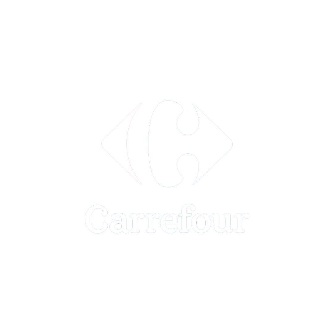 Carrefour logo with blue and red stylized arrows and text 'Carrefour'.