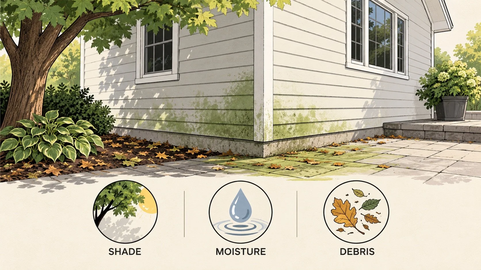 Why Green Buildup Keeps Appearing on Siding and Patios