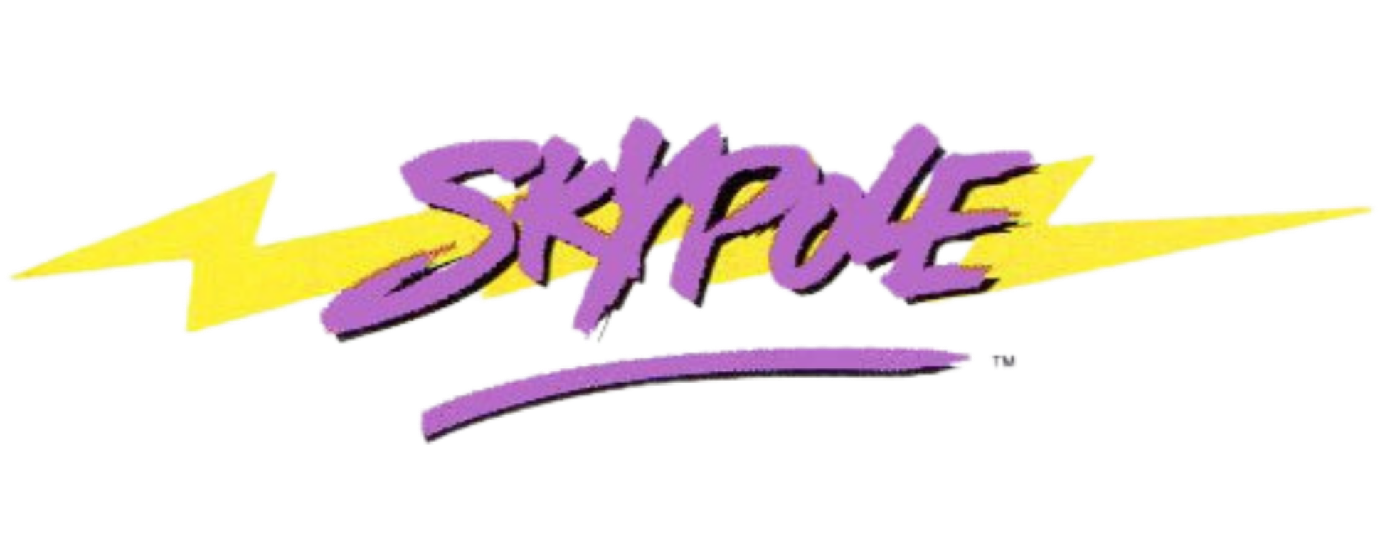 Stylized logo with the word 'Skirtz' written in purple, cursive font, with a yellow lightning bolt behind the text and a purple swoosh underneath.