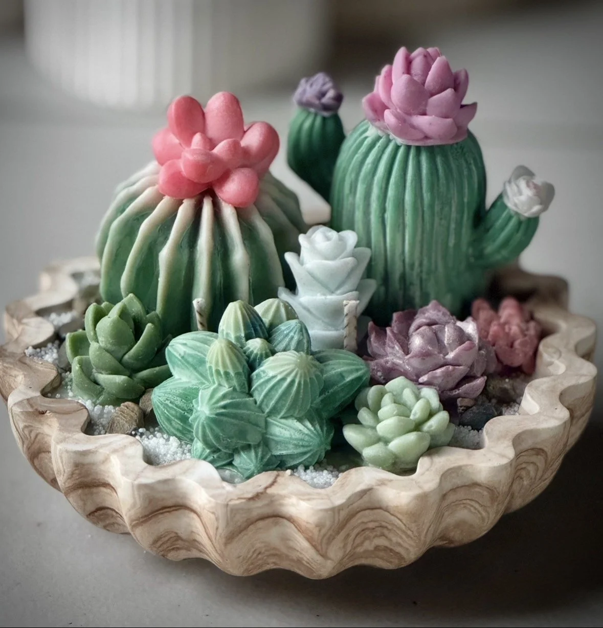 Hand-Poured Soy Wax Succulent Candle – Ceramic Stone Bowl