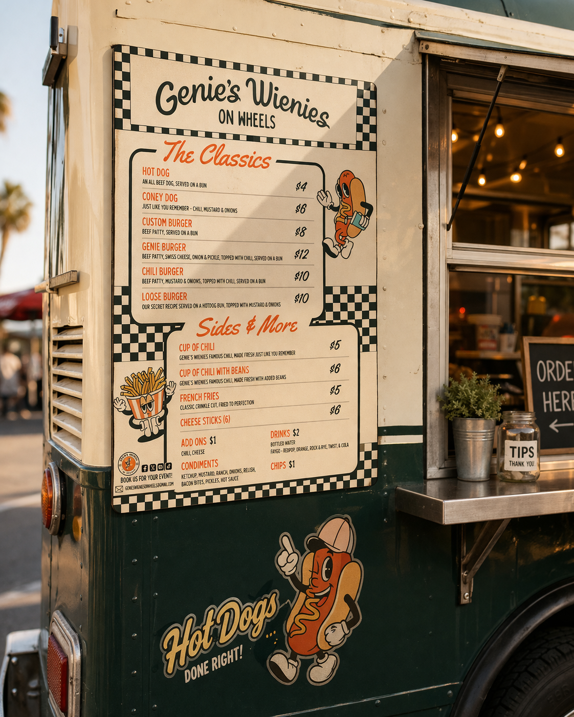 Genie's Wienies on wheels menu sign.png