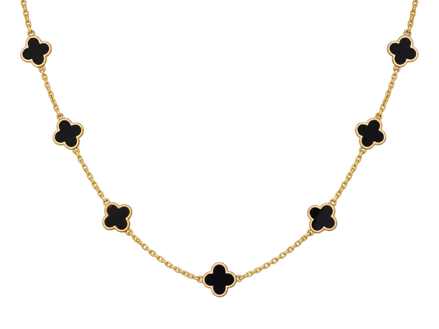 14K Solid Yellow Gold Inlay Clover Chain