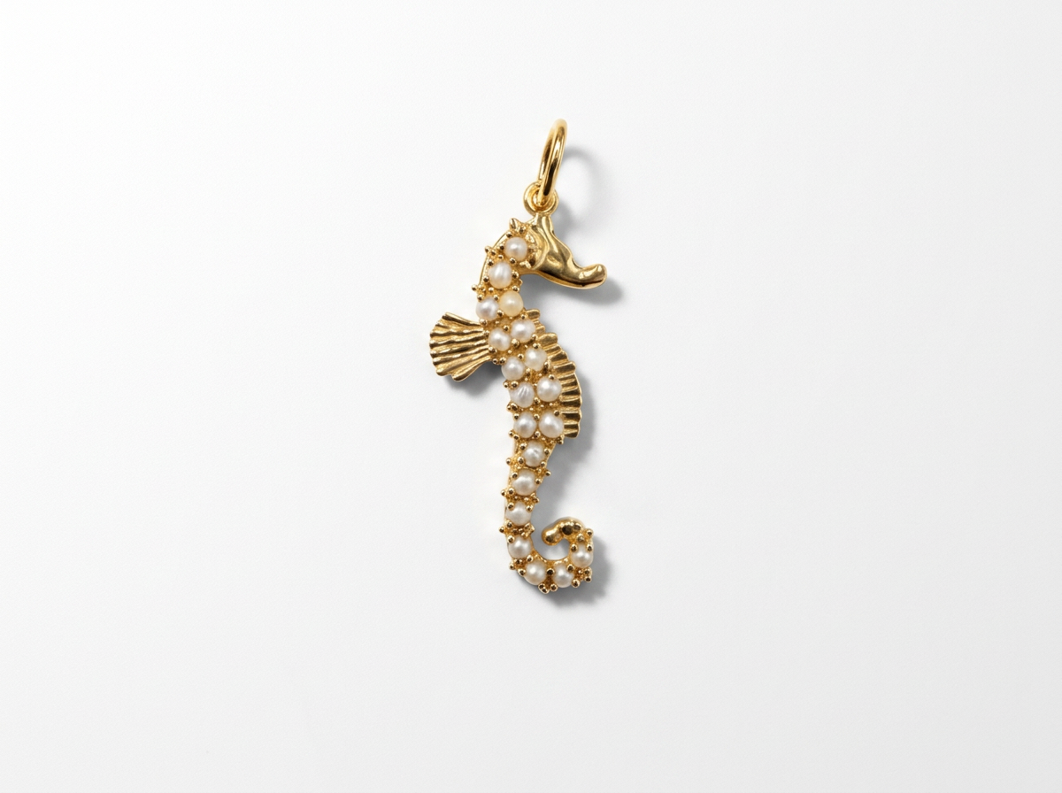 14K Gold Pearl Seahorse