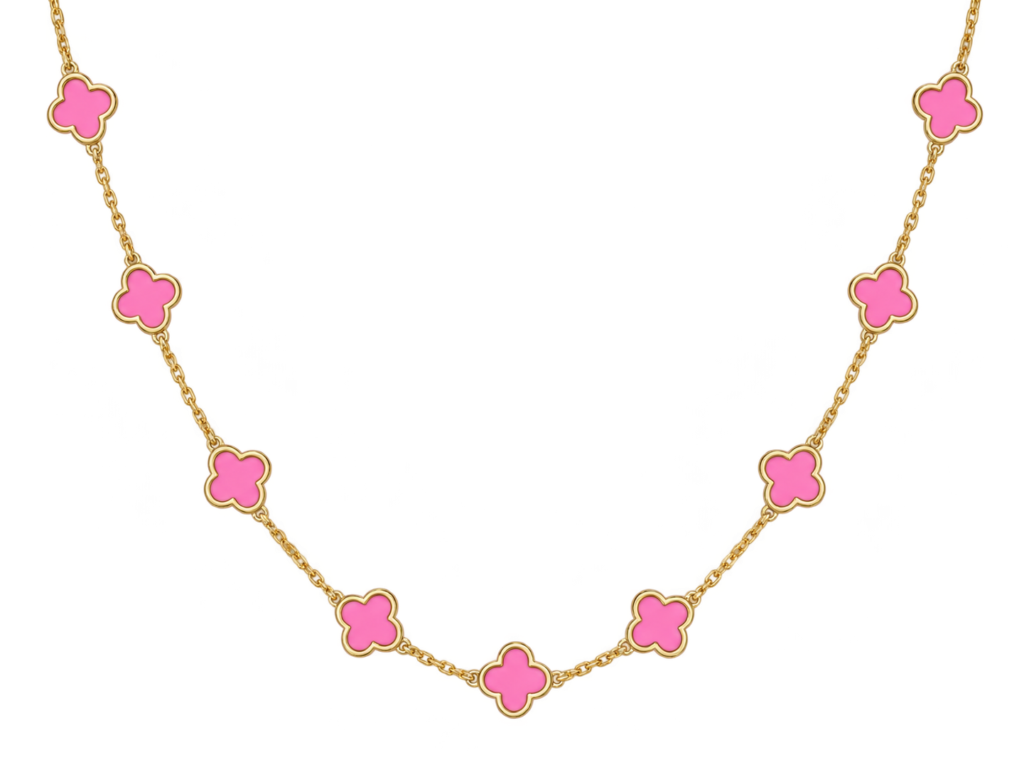 14K Solid Yellow Gold Inlay Clover Chain