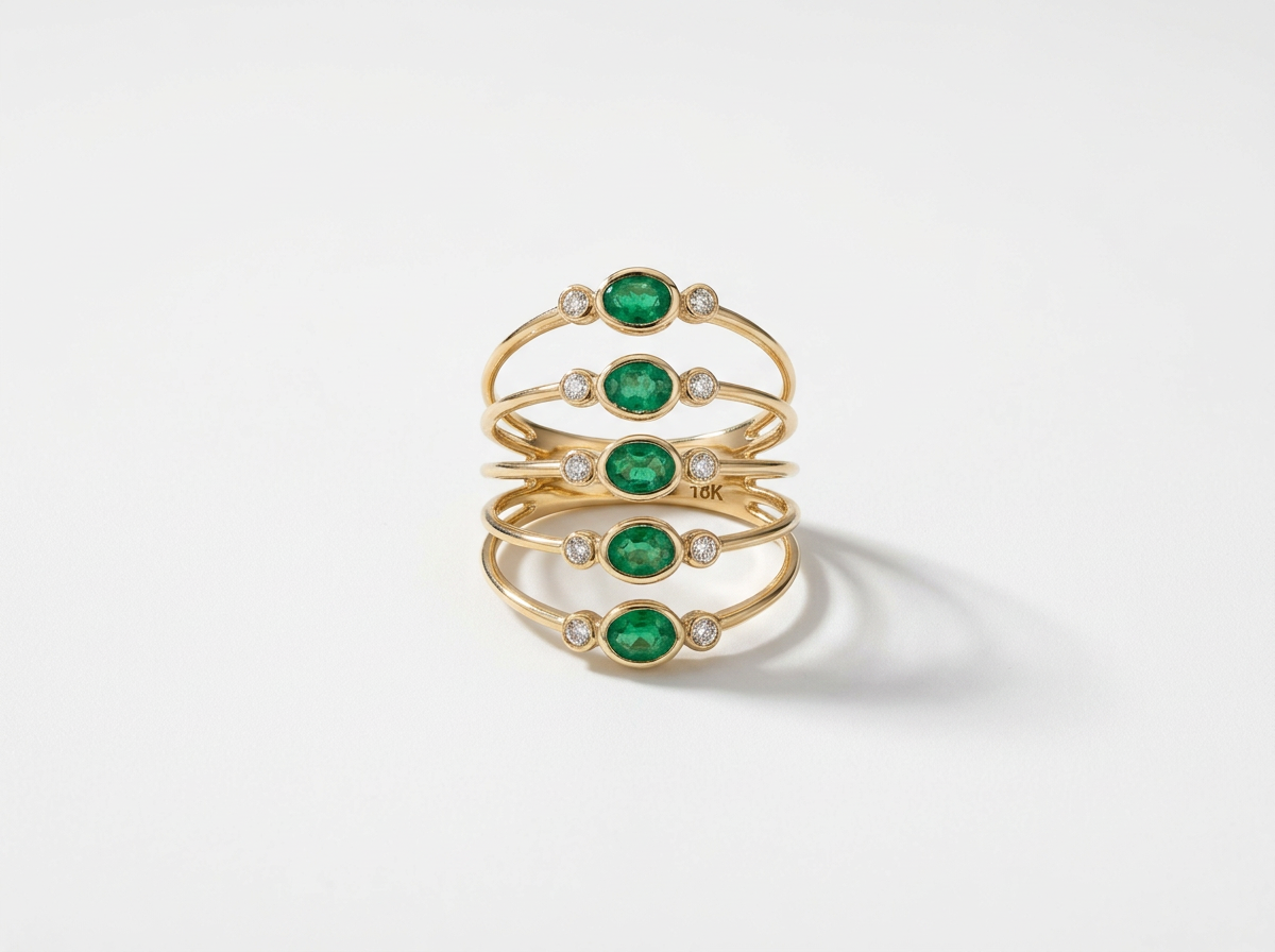 18K Gold Emerald Diamond Cage Ring
