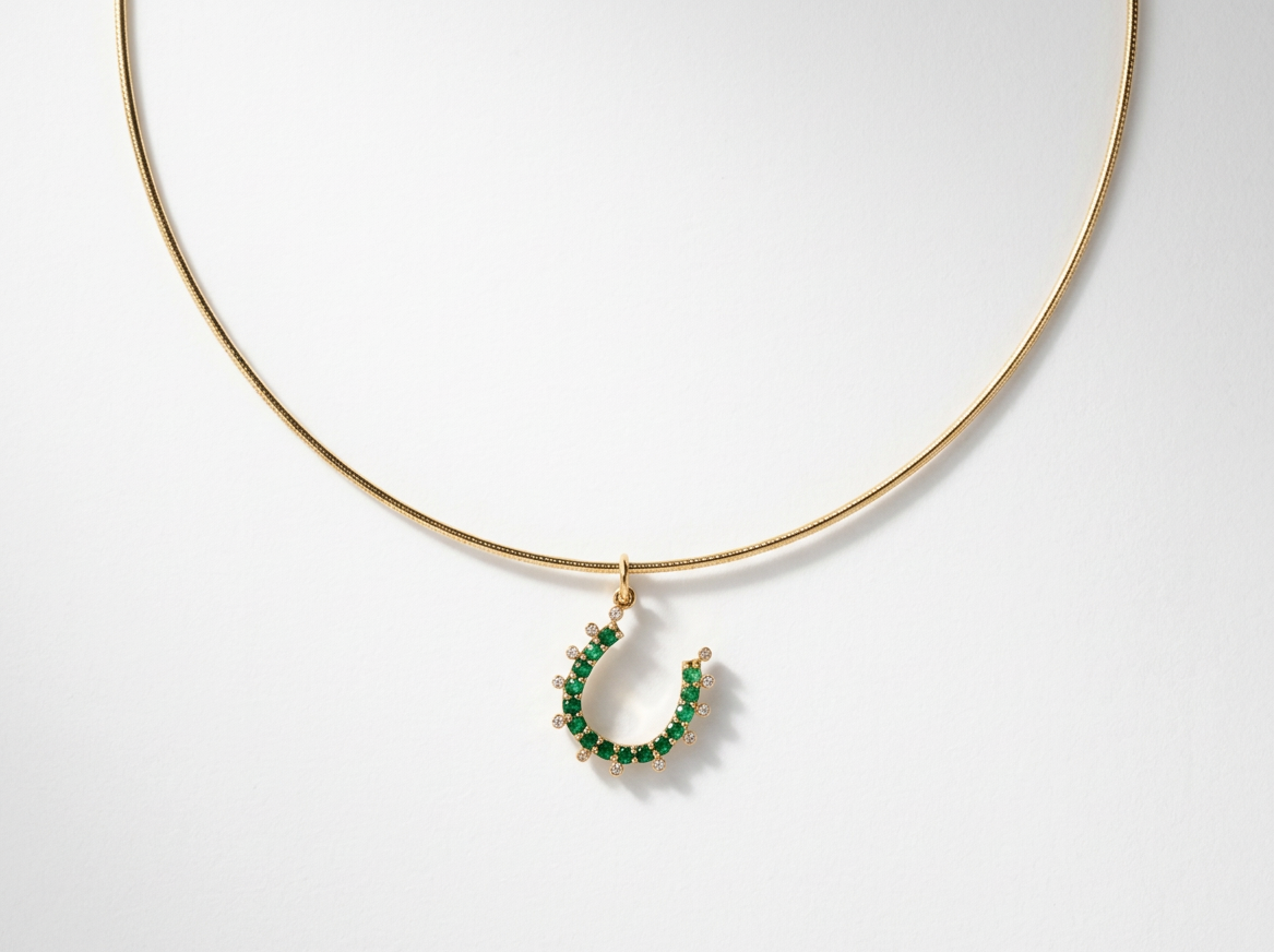 14K Gold Emerald Diamond Horseshoe