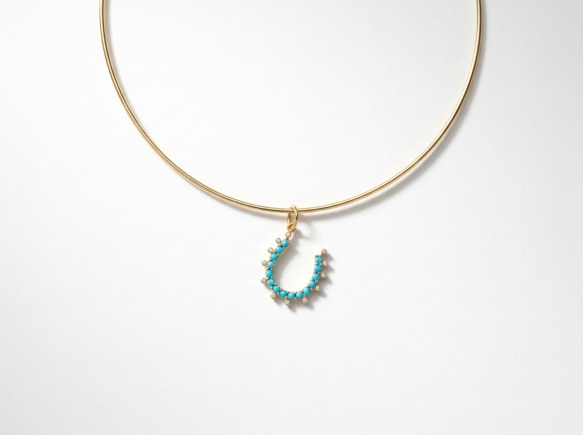 14K Gold Turquoise Diamond Horseshoe