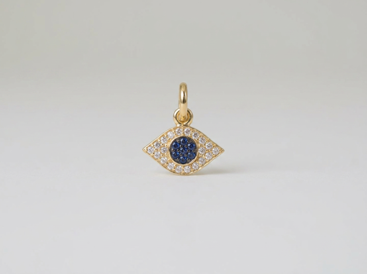 14K Gold Diamond & Sapphire Mini Evil Eye