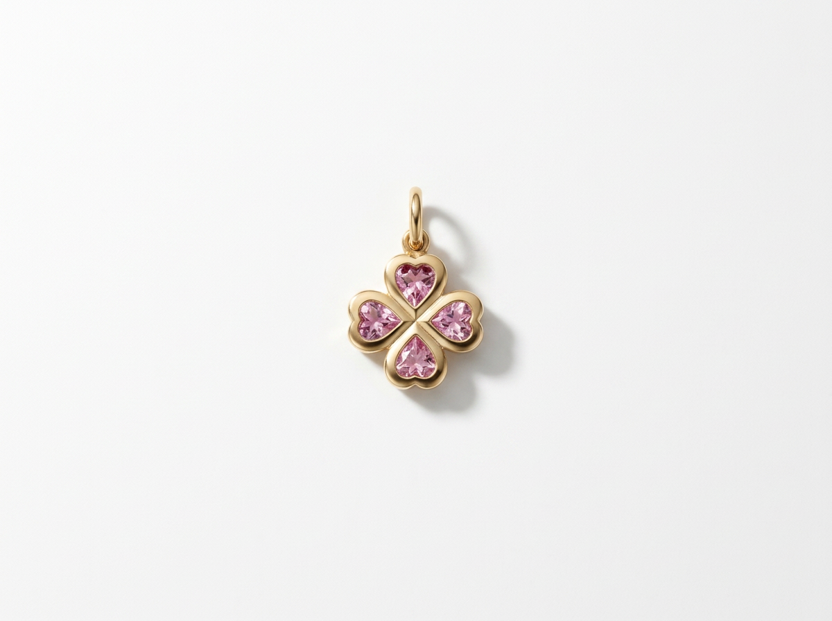 14K Gold Pink Tourmaline Clover