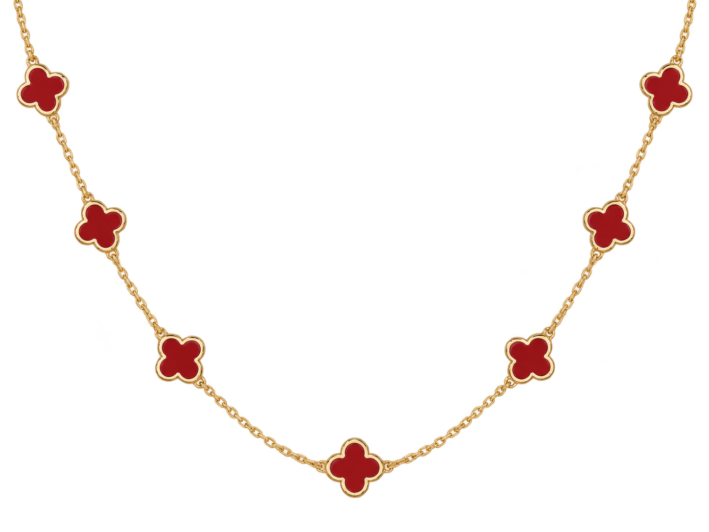 14K Solid Yellow Gold Inlay Clover Chain