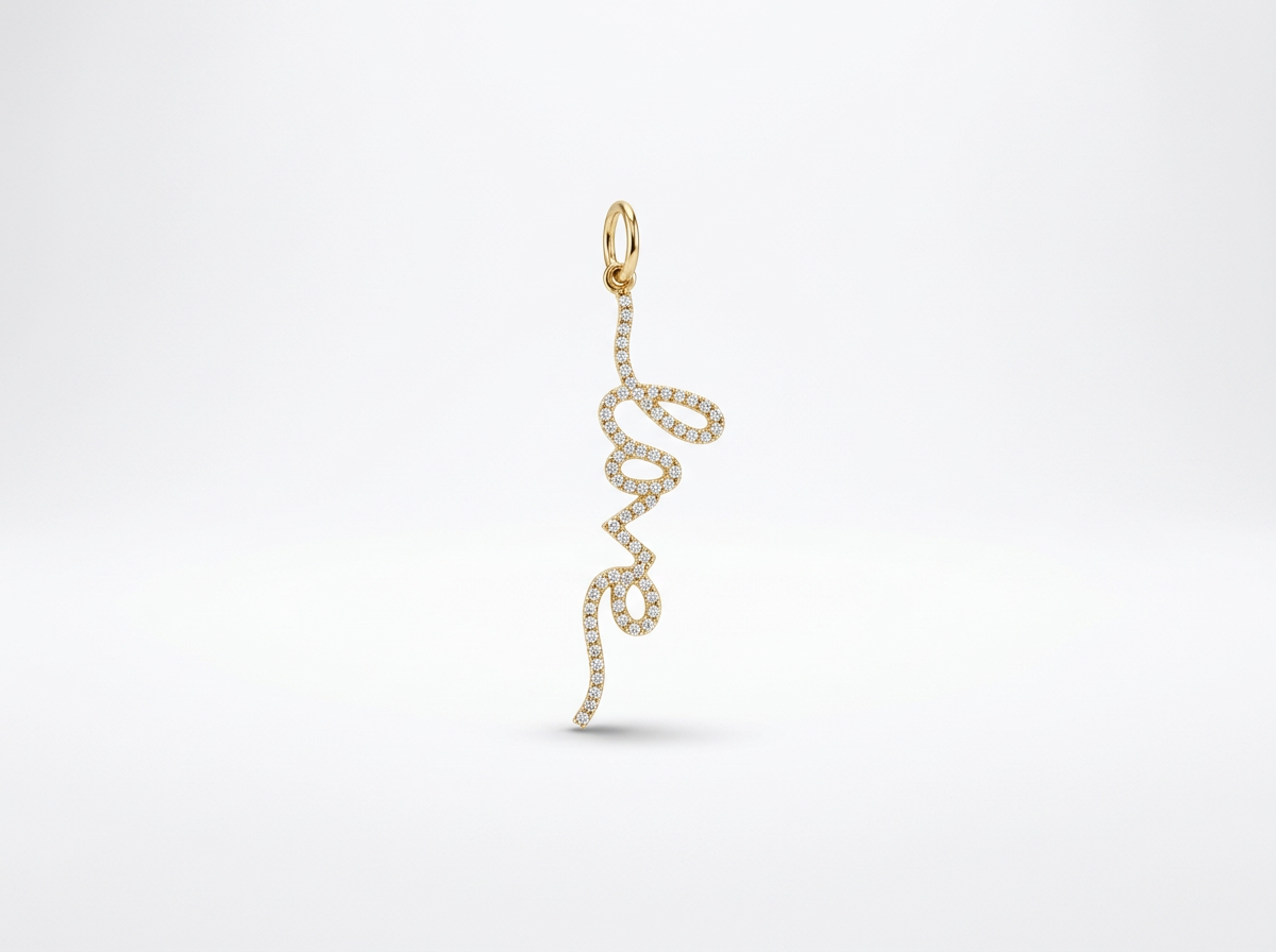 14K Gold Diamond Scripted "Love"