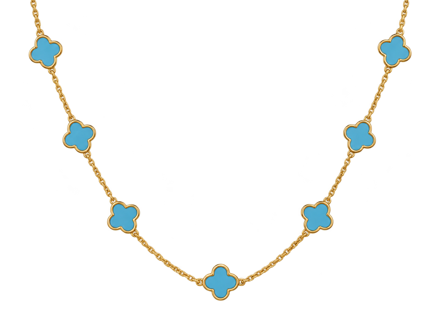 14K Solid Yellow Gold Inlay Clover Chain