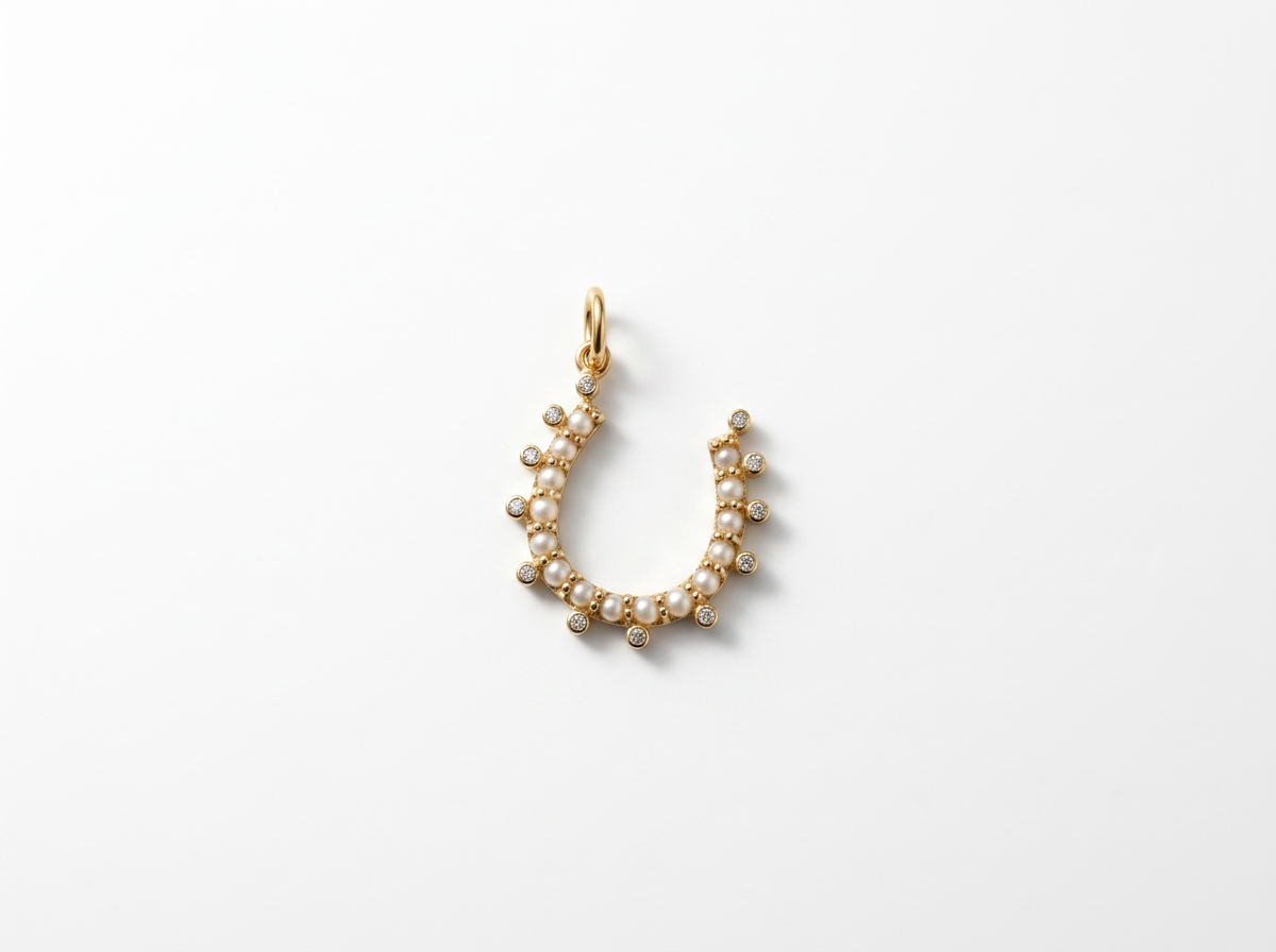 14K Gold Pearl Diamond Horseshoe