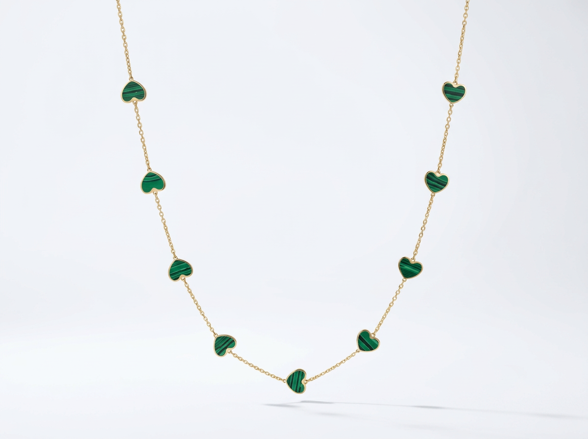 14K Solid Yellow Gold Inlay Heart Chain