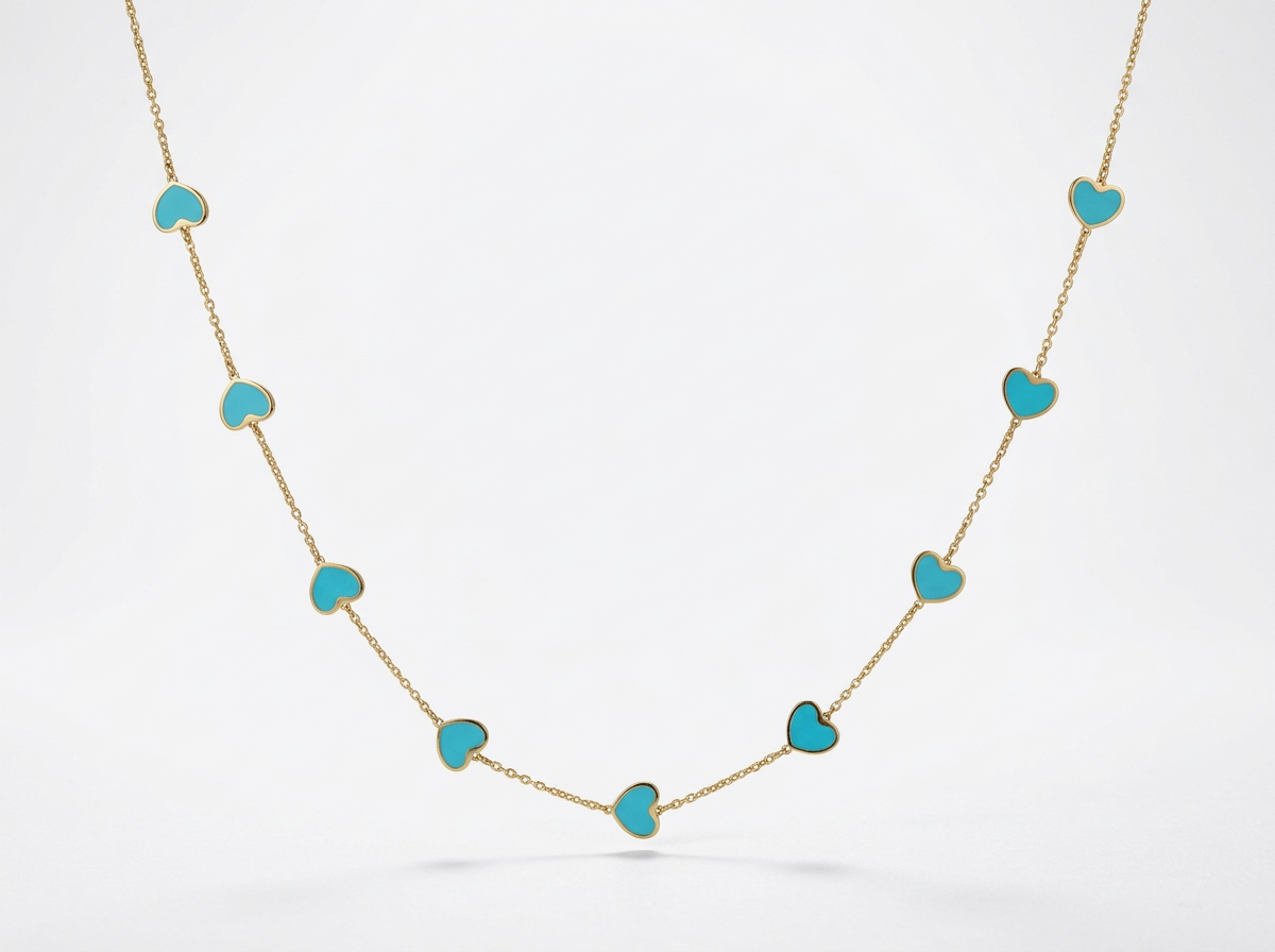 14K Solid Yellow Gold Inlay Heart Chain