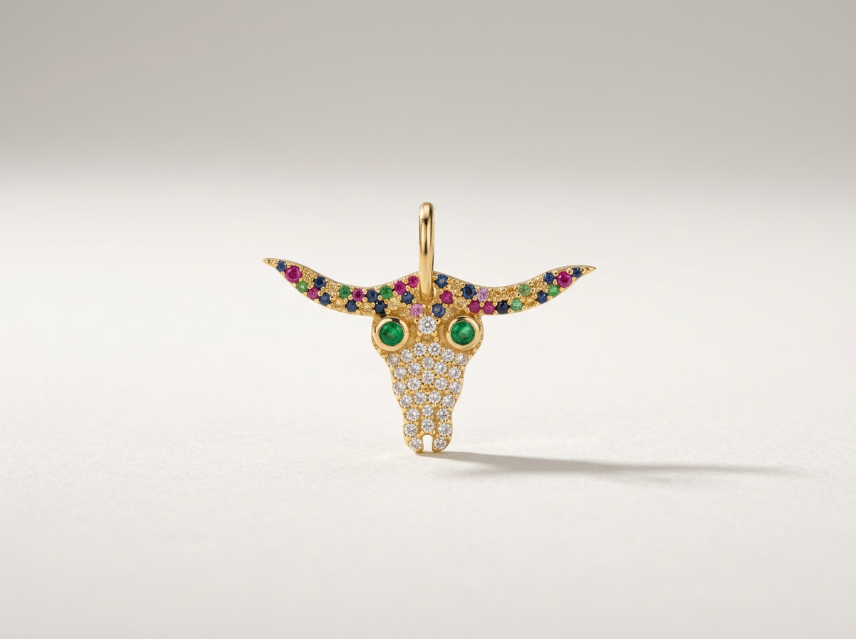 14K Gold Multi Sapphire & Diamond Longhorn Bull
