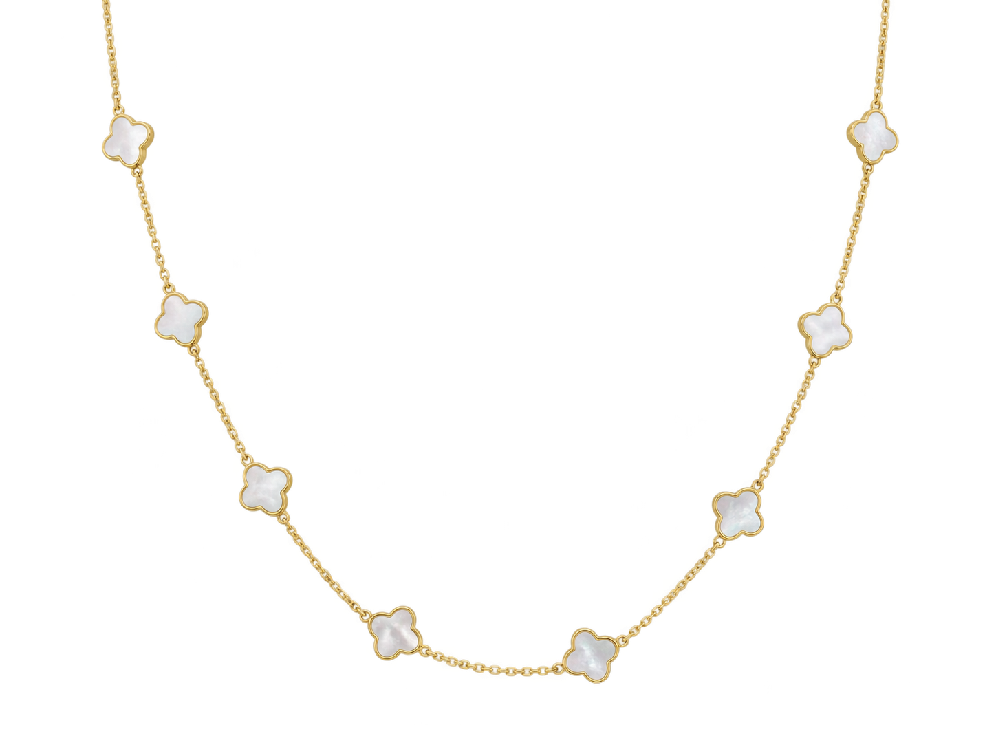 14K Solid Yellow Gold Inlay Clover Chain