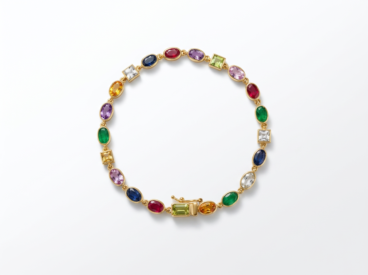14K Gold Multi-Sapphire Tennis Bracelet