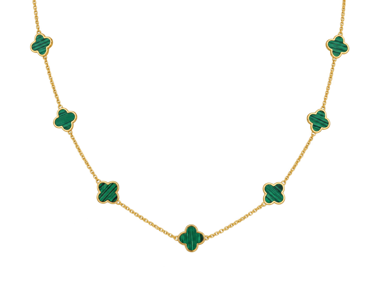 14K Solid Yellow Gold Inlay Clover Chain