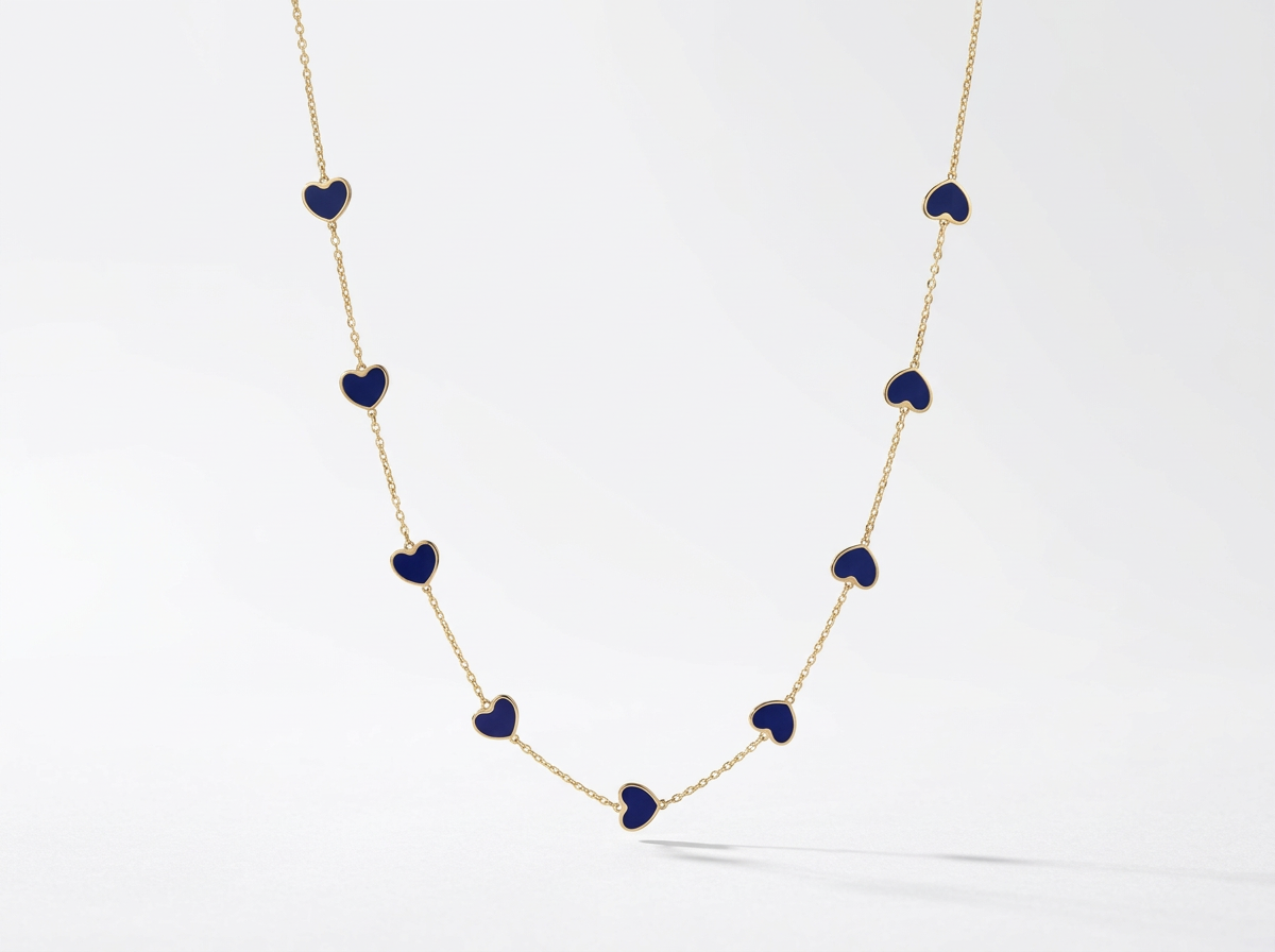 14K Solid Yellow Gold Inlay Heart Chain