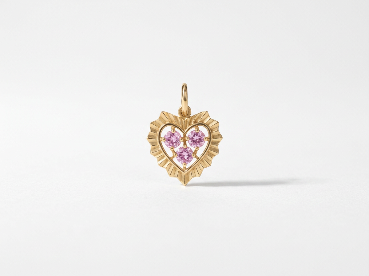 14K Gold Tri-Pink Sapphire Mini Heart