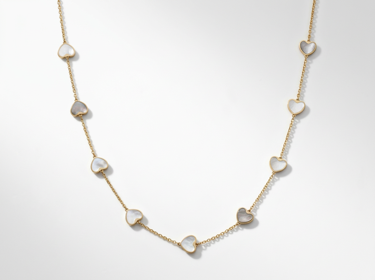 14K Solid Yellow Gold Inlay Heart Chain