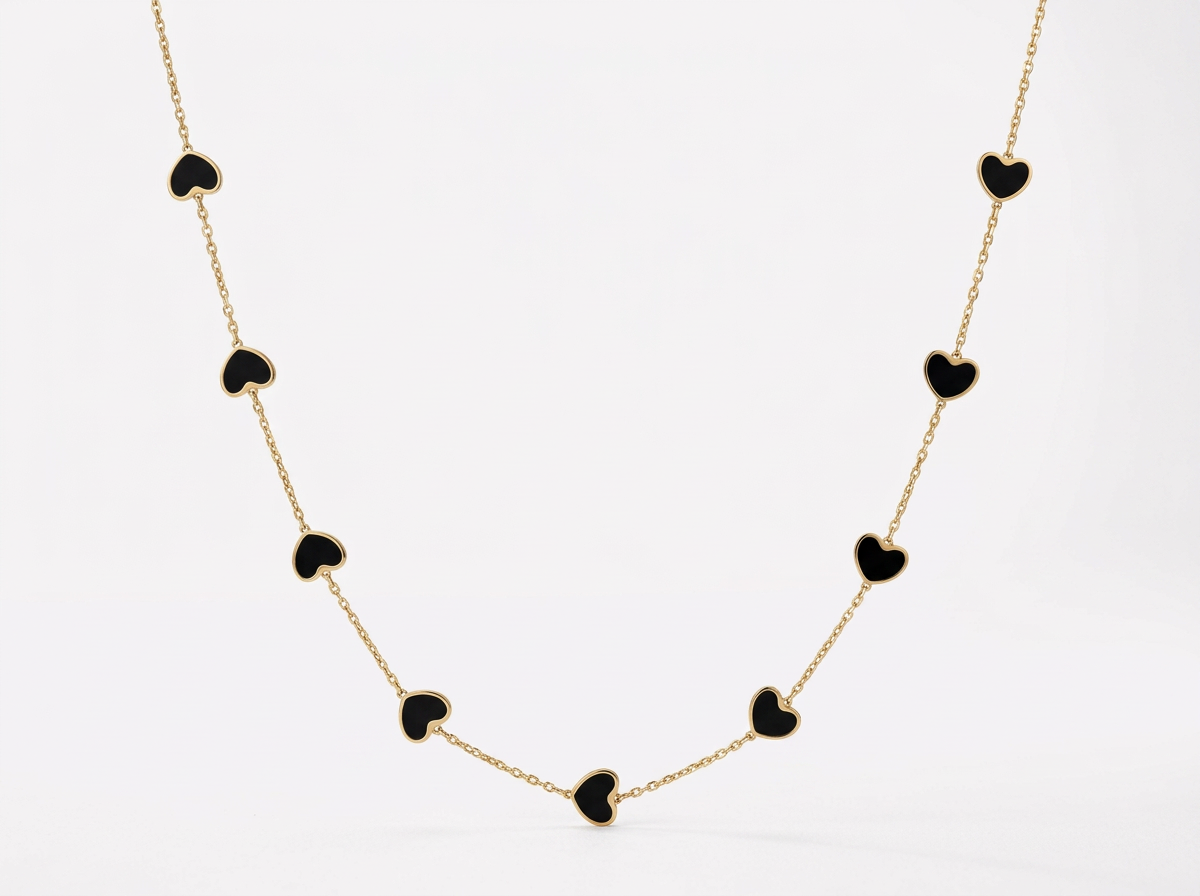 14K Solid Yellow Gold Inlay Heart Chain
