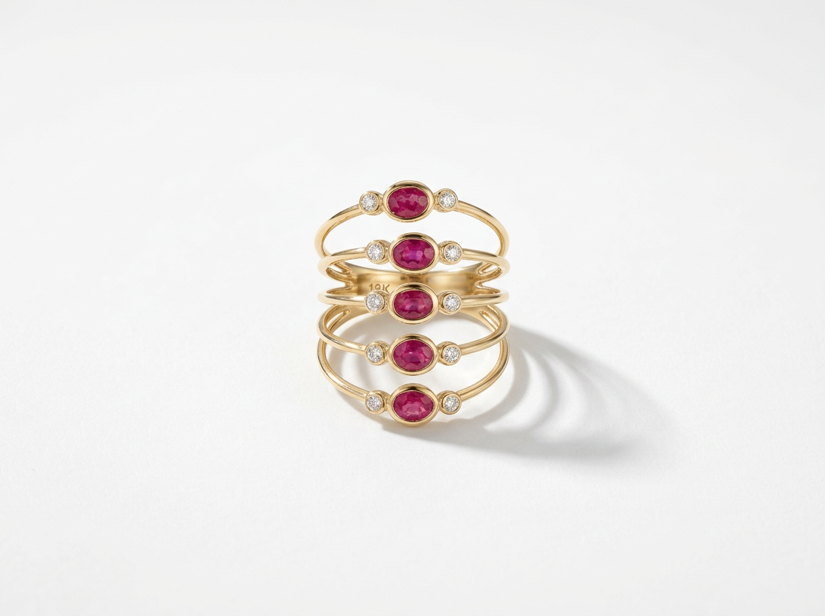 18K Gold Ruby Diamond Cage Ring