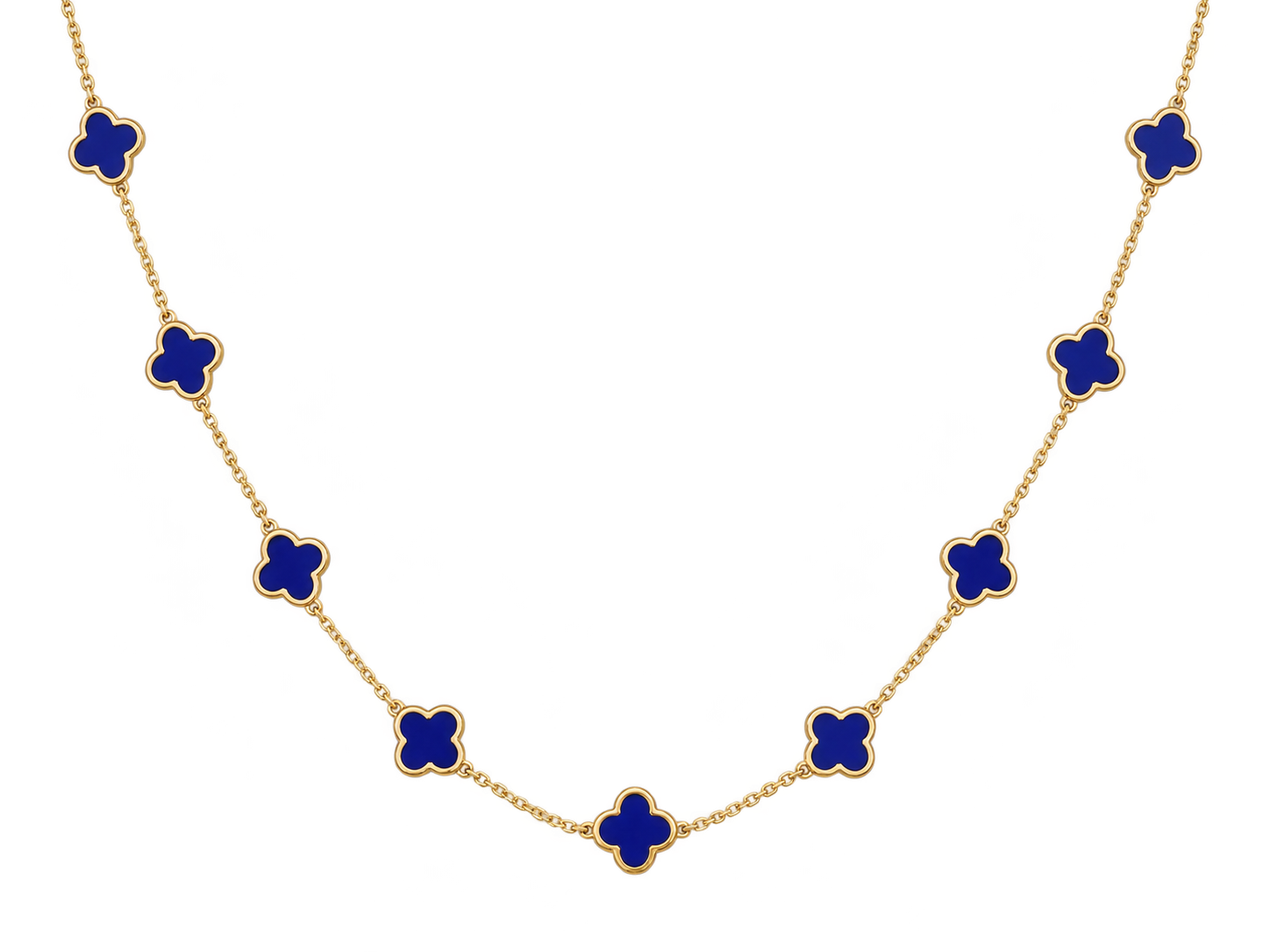 14K Solid Yellow Gold Inlay Clover Chain