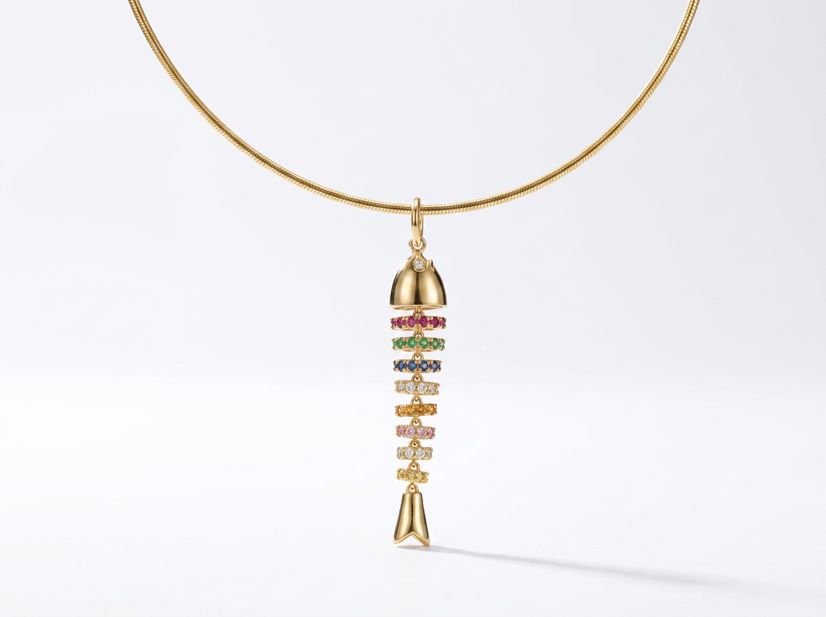 14K Gold Multicolor Spiral Articulated Fish