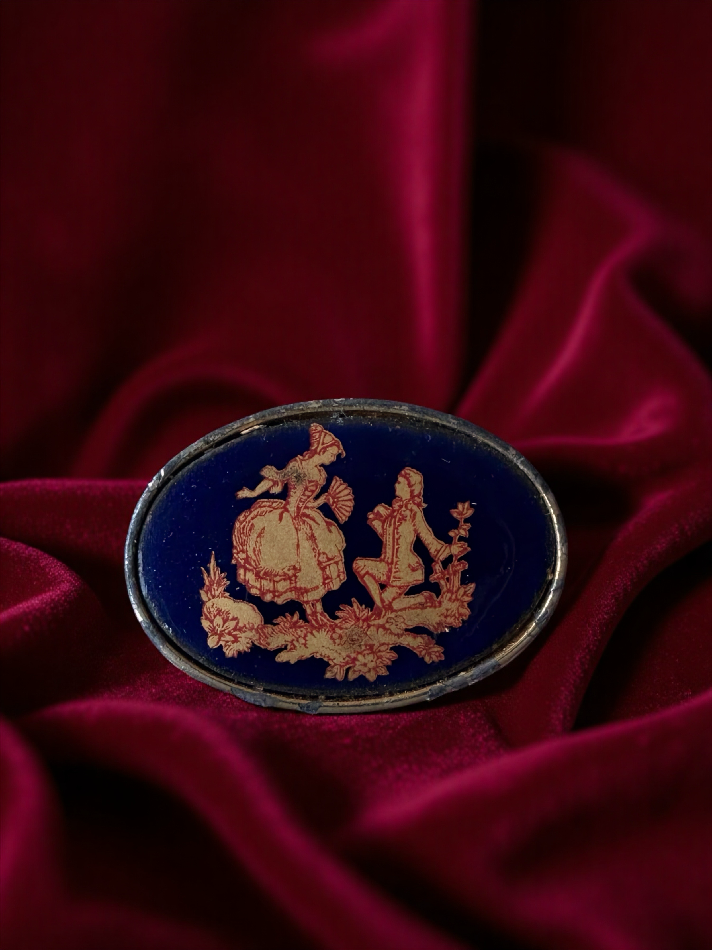 Limoges France Cobalt Blue Porcelain Brooch