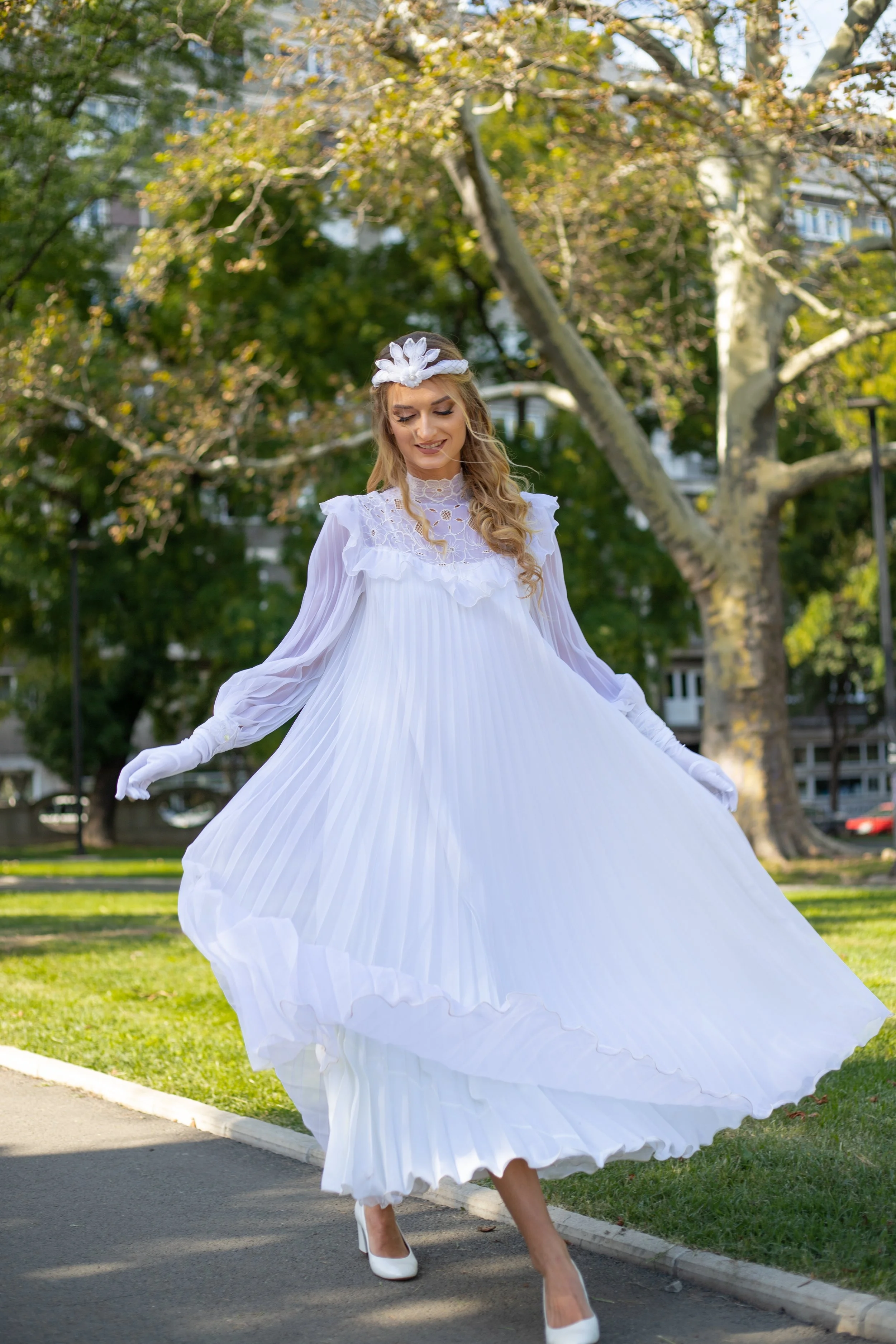 1980s Pleated Wedding Gown
