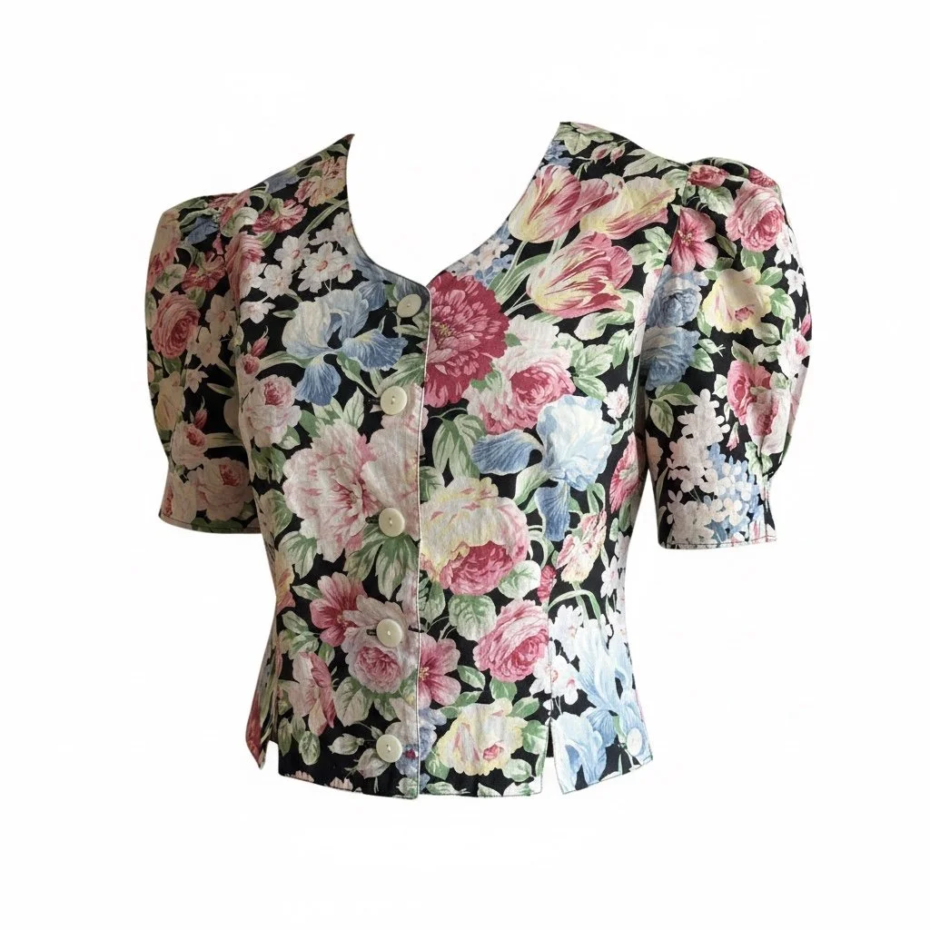 1980s Floral Blouse