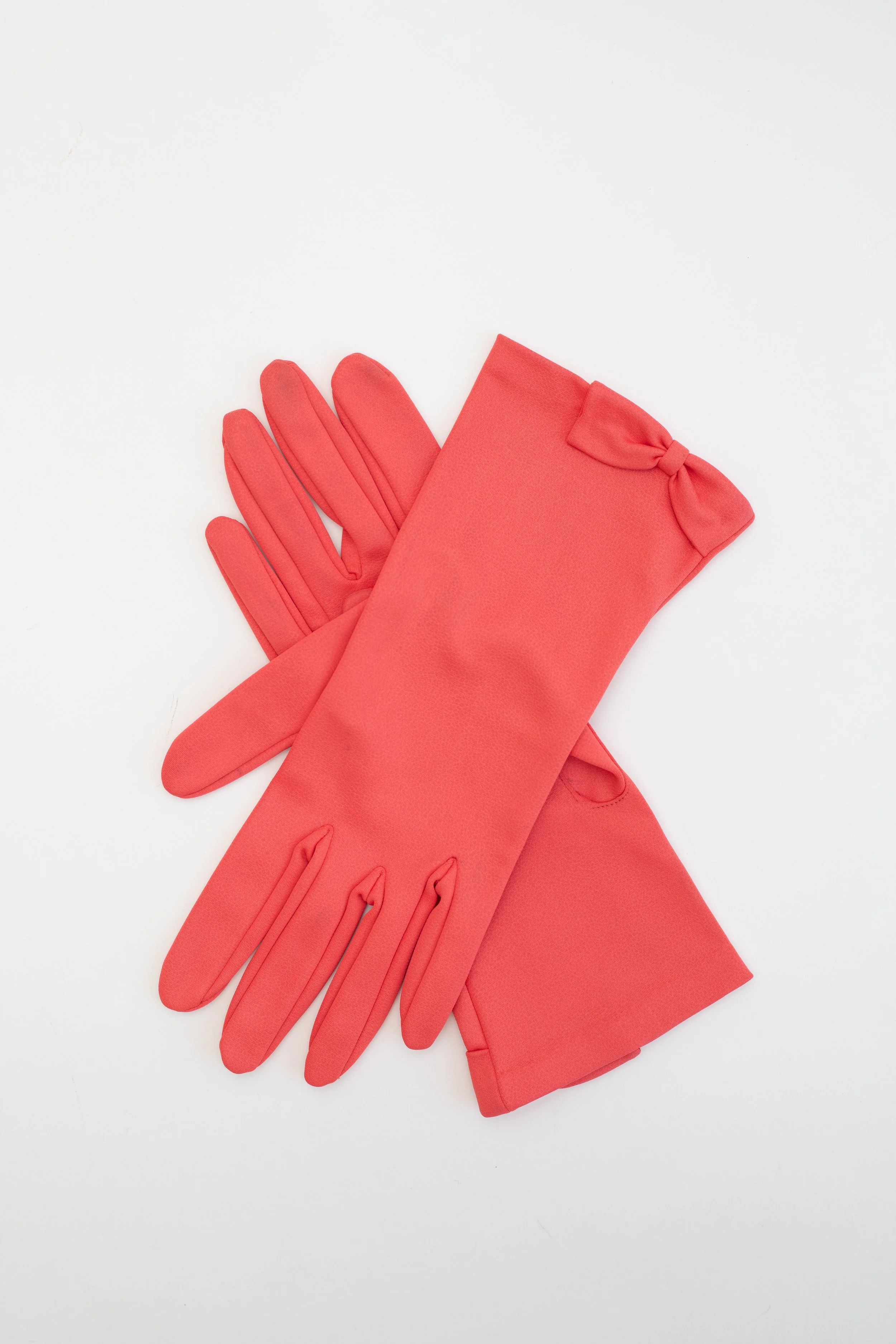 Mid-Century Vintage Nylon Gloves with Decorative Bow