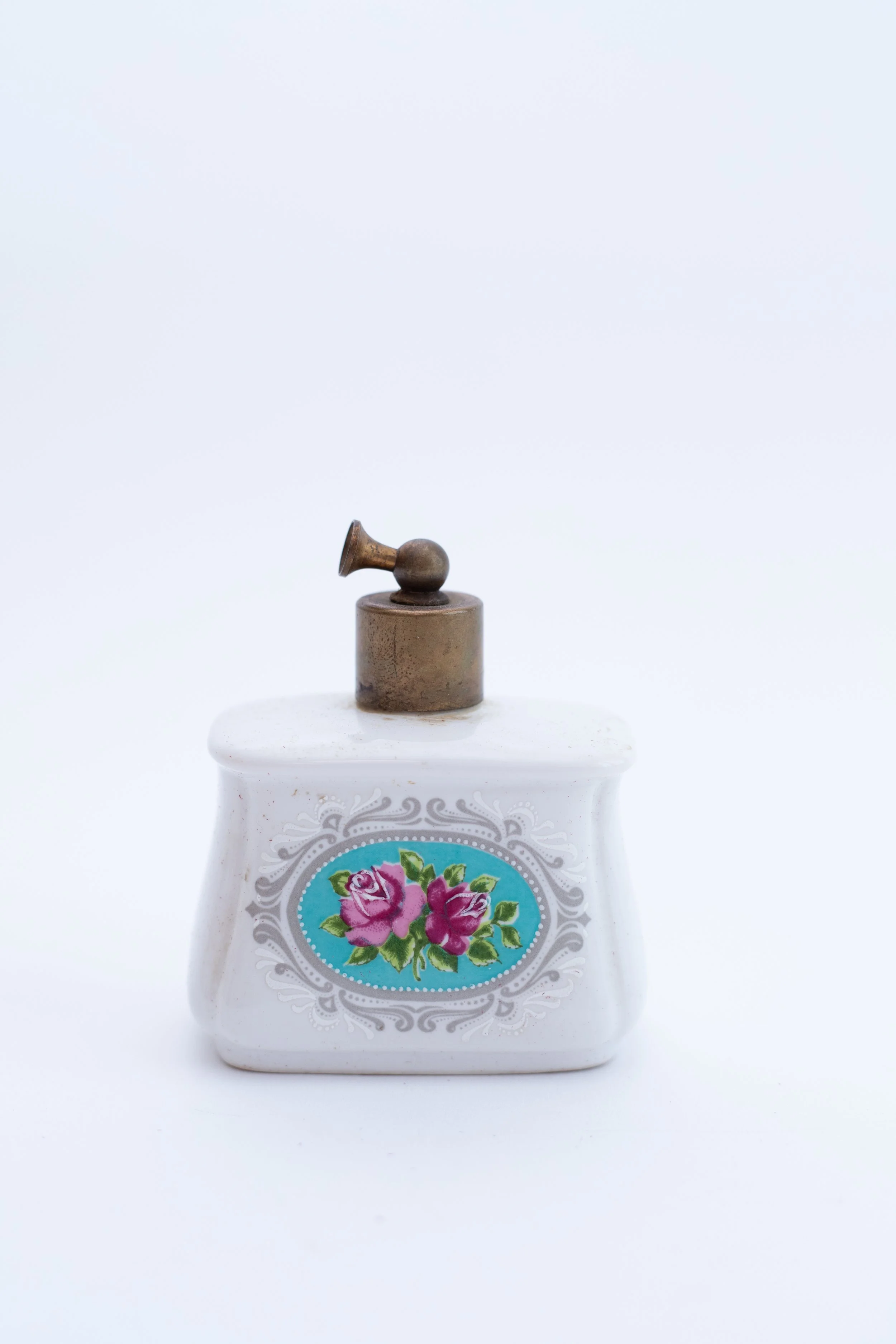 Vintage Porcelain Perfume Bottle with Hand-Painted Roses