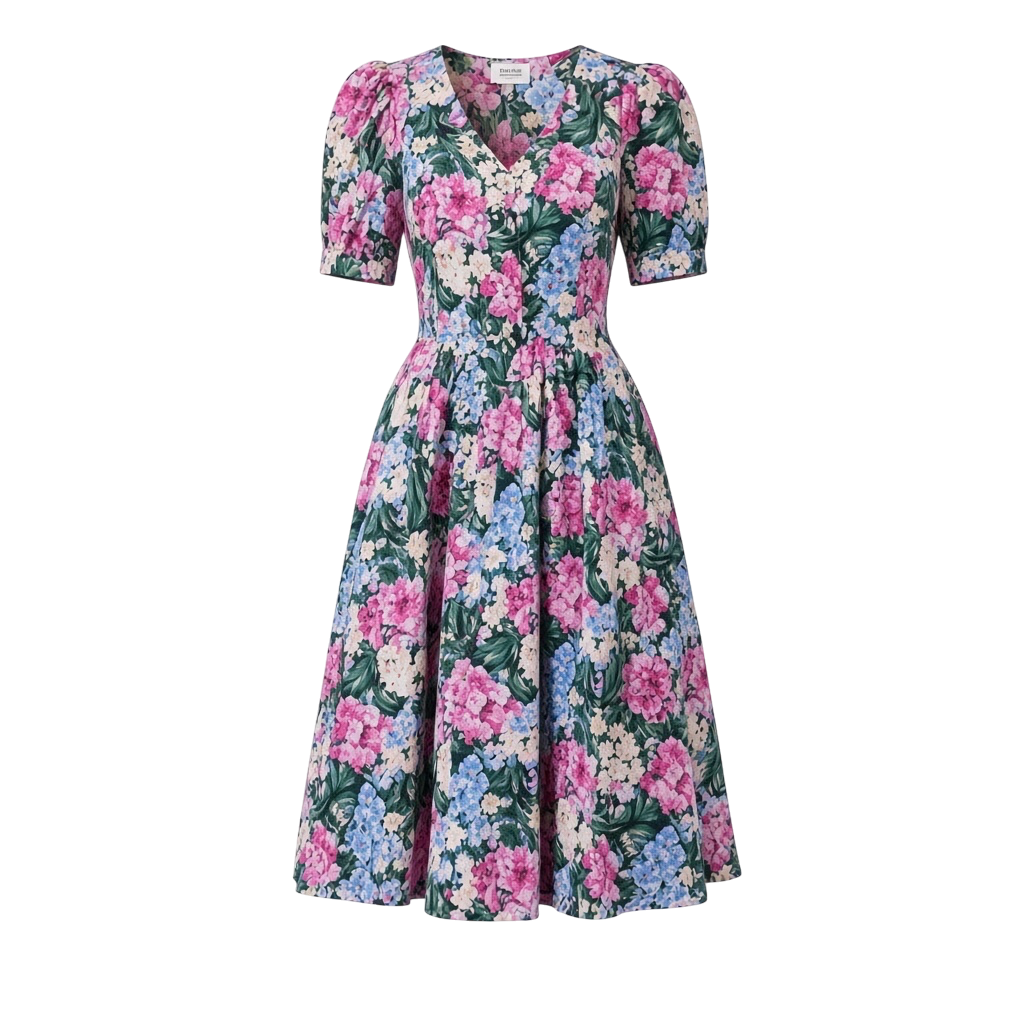 Country Romance 1980s Floral Dress