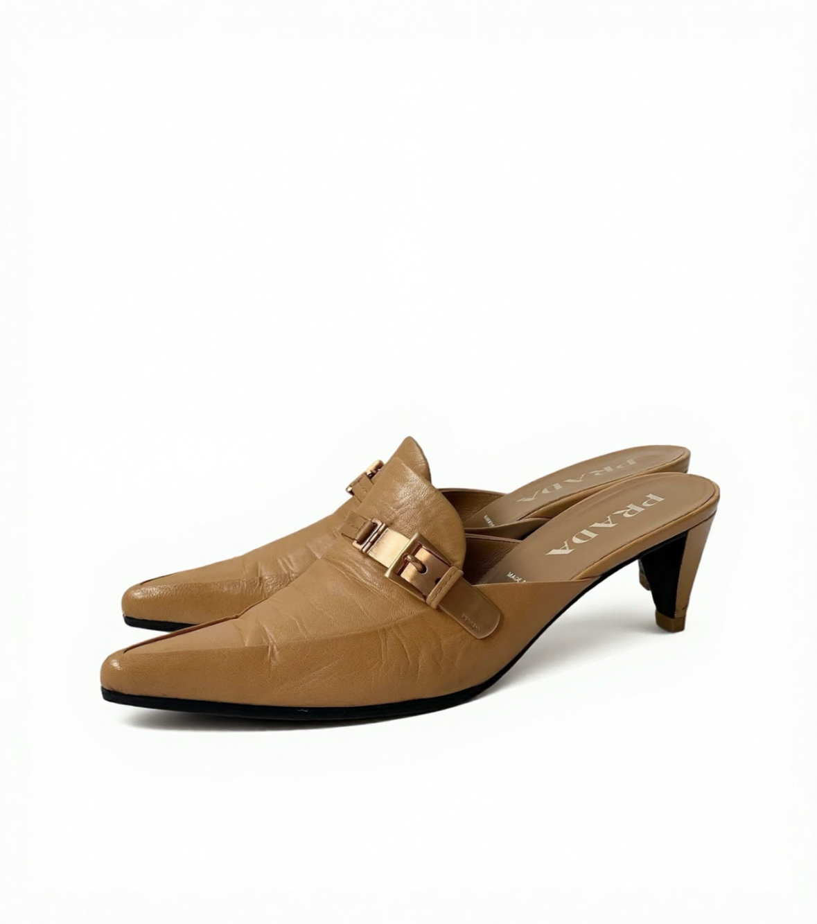 PRADA Mustard Kitten Heel Mules